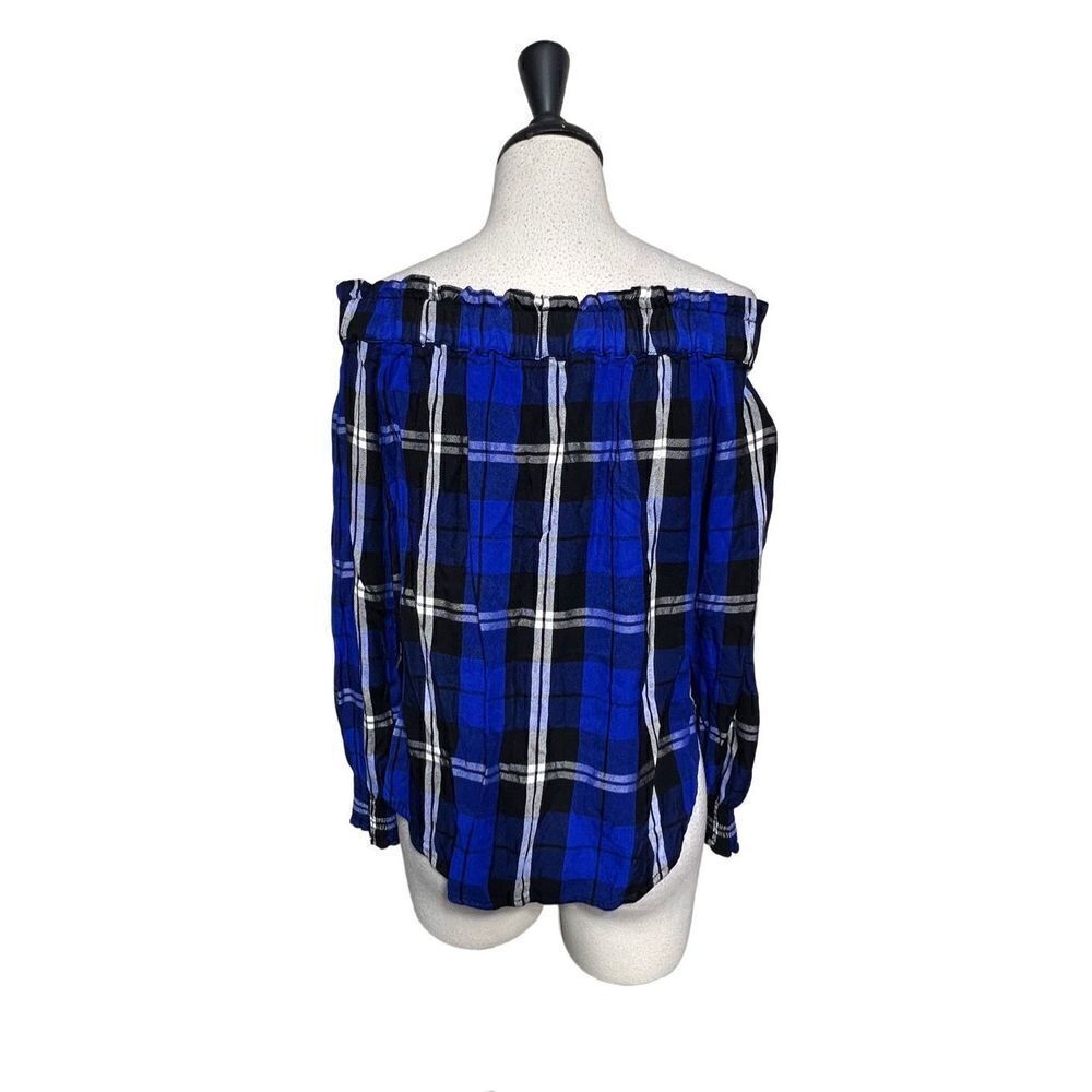 Sanctuary Cold Shoulder Long Sleeve Blue Flannel Blouse Size Small